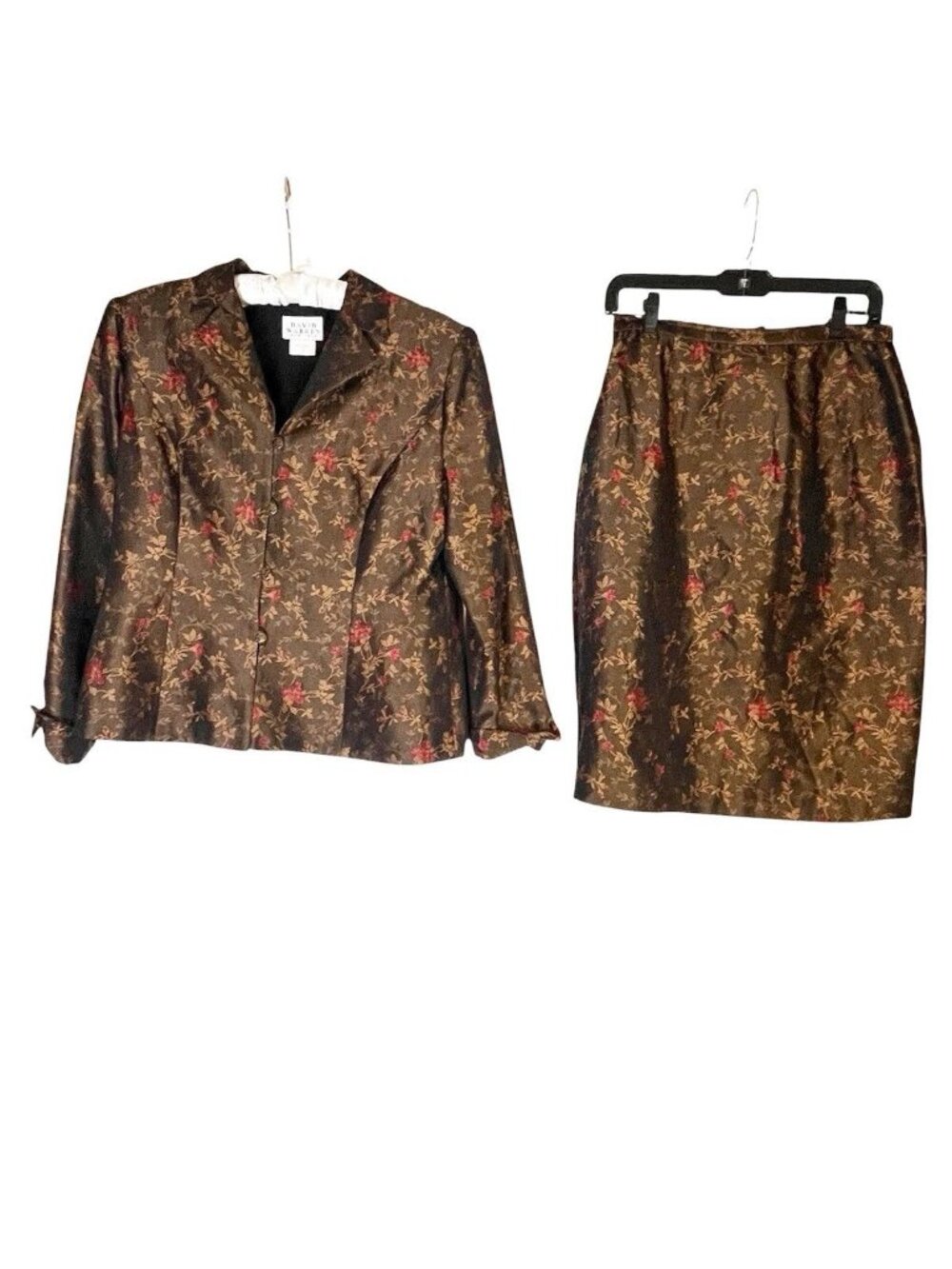 Vintage 90s David Warren New York Bronze Floral Suit Skirt Sz 10 Church Mother